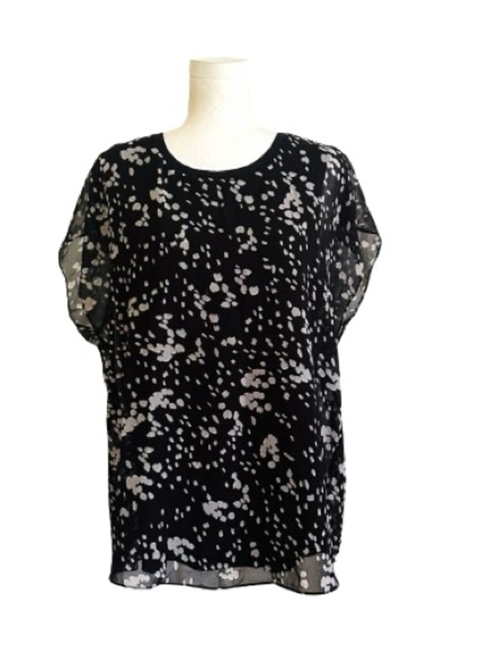 CAbi Cosmos Night Sky Black Gray Abstract Dot Short Sleeve Blouse Top Medium